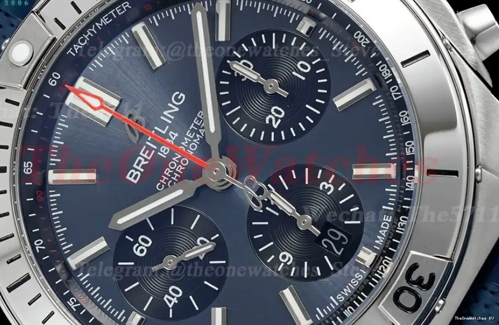TF B01 A7750 Rubber Dial Strap on Rouleaux Blue 42MM Chronomat 0616